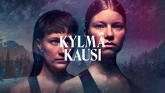 Kylmä kausi -sarjan päähenkilöt lähikuvassa ja sarjan graafinen ilme.