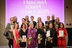 Tärkeissä töissä -palkitut 2025. Ylhäältä vasemmalta: Lilli Väisänen, Kati Koppinen, Katri Parviainen, Sirkku Helen, Emmi Leponiemi, Terhi Saloranta, Tiina Hietanen, Tuukka Tähti ja Johanna Koskela. Alhaalla: Heidi Huovinen, Katri Saartila, Paula Turunen, Suvi Thure, Johanna Johanna Bjerregård Madsen ja Minna Lönnqvist.