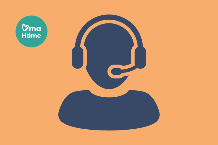 Kuvake henkilöstä kuulokemikrofonilla. Vasemmassa yläkulmassa Oma Häme -logo.