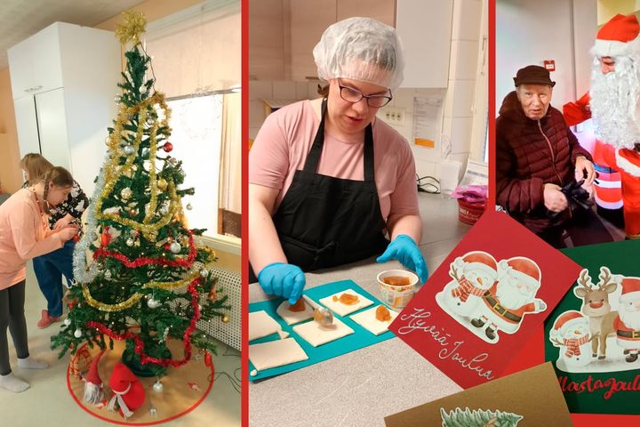 Kuvakollaasi jouluisista hetkistä Juteinikodissa.