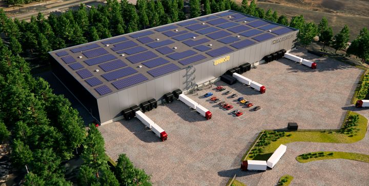 Warasto Finland Oy saa uuden logistiikkakeskuksen Liedon Avantin alueelle. (Havainnekuva)