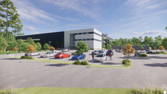 Havainnekuva uudesta Logicentersin tuotanto- ja logistiikkarakennuksesta.