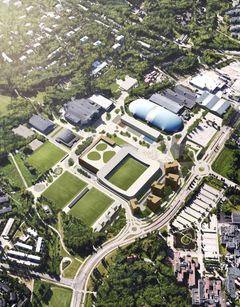 Suuntaa-antava havainnekuva viistosta/Tapiolan urheilupuiston uudistus.