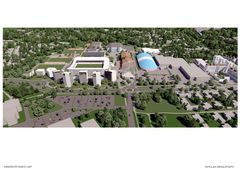 Suuntaa-antava havainnekuva lännestä/Tapiolan urheilupuiston uudistus.