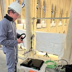 Charly Fourcade, Technical Application Engineer Pro Audio at Sennheiser, during the onsite test organised at the beginning of 2024 in a cathedral that was still a construction site (Photo credit: Sennheiser)