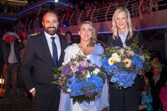 Captain Omar Caruana, godmother Fenia Kalachani, Wybcke Meier, CEO TUI Cruises. © Ulrich Schaarschmidt for TUI Cruises