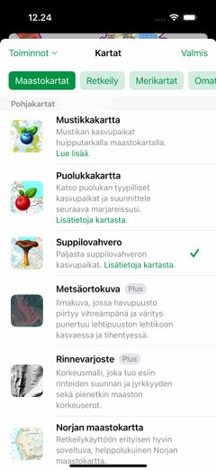 Uusi kartta on valittavissa sovelluksen karttavalikossa kun sovellus on päivitetty uusimpaan versioon