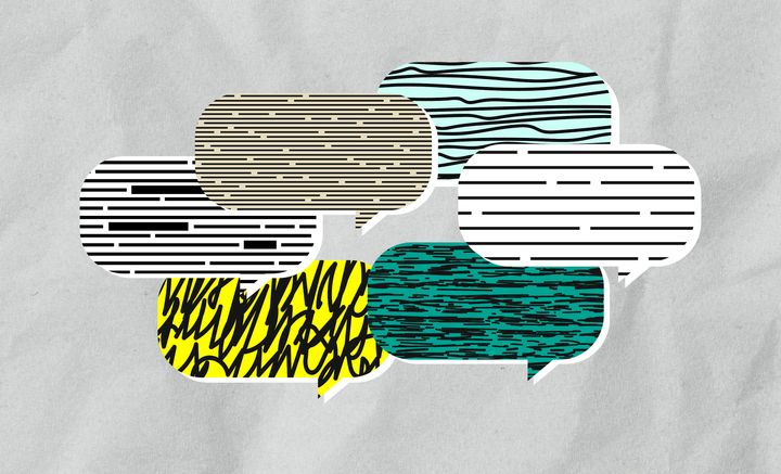 Kuvituskuva, jossa erilaisia puhekuplia.