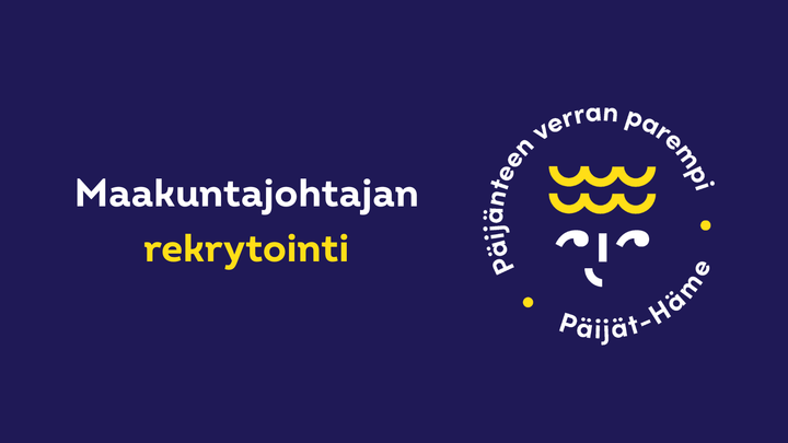 Tummansinisellä pohjalla teksti: Maakuntajohtajan rekrytointi. Oikeassareunassa Päijät-Hämeen liiton logo