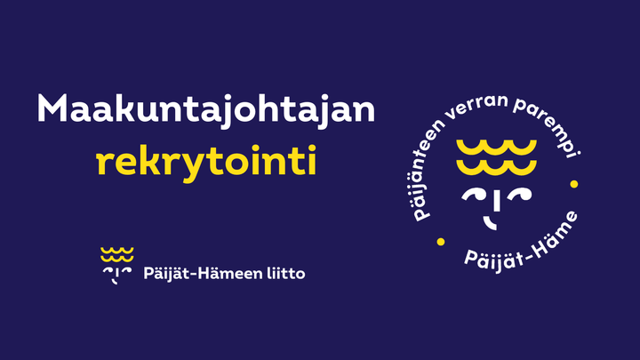 Maakuntajohtajan rekrytointi, alla Päijät-Hämeen liiton logo ja vieressä Päijänteen verran parempi -leima.