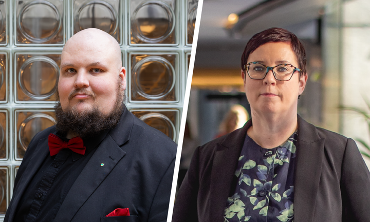 Vasemmistoliiton varapuheenjohtaja Miikka Kortelainen ja europarlamentaarikko Merja Kyllönen.