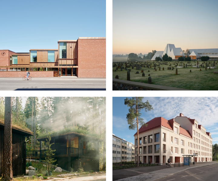 The candidates for the Finlandia Prize for Architecture 2026 are: Helsingin Muurarimestari residential building in Helsinki, the public smoke saunas at Lake Kuusijärvi in Vantaa, the Swedish Cultural Foundations SKiB campus in Pori and the Lost Shtetl Jewish history museum in Lithuania.