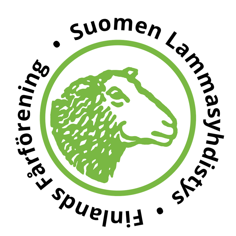 Suomen Lammasyhdistys - Finlands Fårförening, yhdistyksen logo, jossa on ympyrässä oikealle katsovan lampaan pää