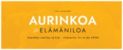 Exhibition poster. Against a yellow background, clouds are visible along with black-and-white text: “Aurinkoa ja elämäniloa. Sunshine and Joy of Life – Colourist Art in the 1910s, 12.6.–18.10.2026”