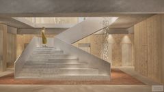 Aalto-yliopiston opiskelija Mia Sinervan havainnekuva tulevaisuuden Monkolan aulasta.