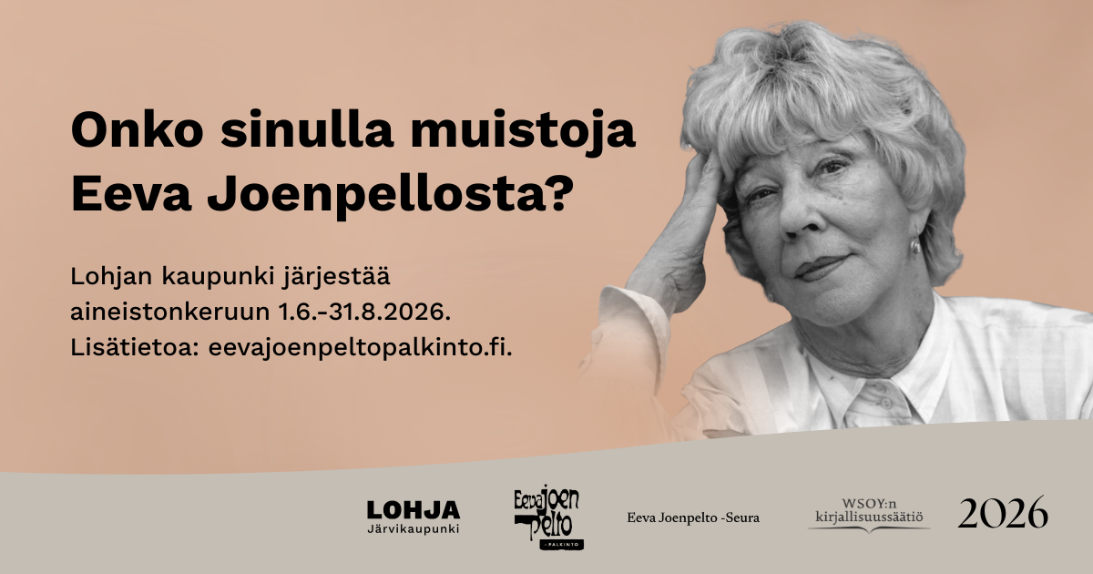 Lohja kerää muistoja kirjailija Eeva Joenpellosta
