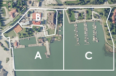 Kartta vierasvenesataman alueesta, jota muutostyöt koskevat.