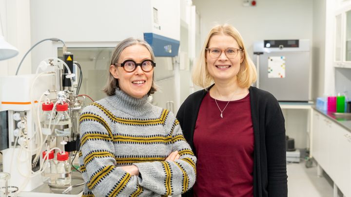 Kati Hanhineva ja Kaisa Linderborg laboratoriossa.
