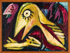 Norjan Kunstsilo-museossa avautuu pohjoismaista modernismia syväluotaava näyttely. Kuvassa Carl-Henning Pedersenin teos Gul Fugl (Keltainen lintu) vuodelta 1943.