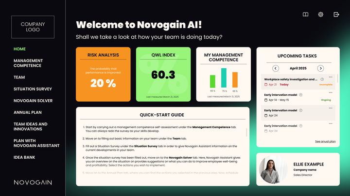Novogain AI käyttöliittymän havainnekuva.