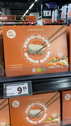 KIKO-kuluttajapakkaus supermarketin hyllyssä – sama tuote, jota käytetään myös suurkeittiöissä ja ravintoloissa.
