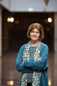 Valtuutettu Päivi Topo katsoo kameraan. Hänellä on kädet puuskassa.