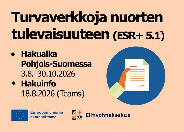Hakukuvassa EU osarahoittama ja elinvoimakeskuksen logot.
