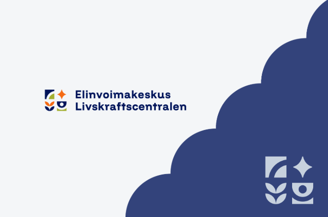 Kuvituskuva. Kuvassa on Elinvoimakeskus Livskraftcentralen -logon ja sen graafisia elementtejä.