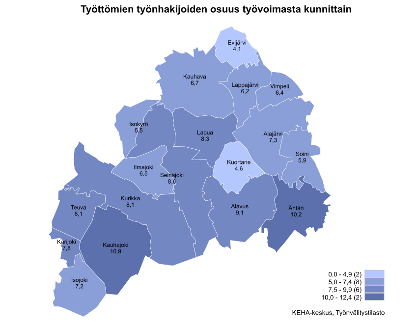 Etelä-Pohjanmaan työttömyys kasvoi vuodentakaisesta yli kahdeksan prosenttia