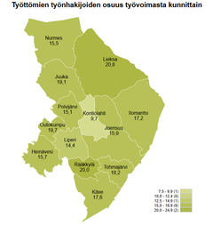Työttömien työnhakijoiden osuus työvoimasta kunnittain, Pohjois-Karjala, joulukuu 2025