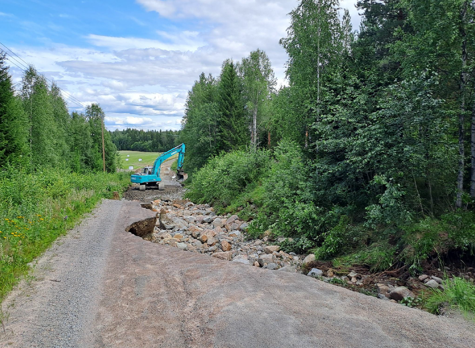 Multialla sijaitseva Soutujoentie sortui noin sadan metrin matkalta. Kuva maanantailta 20.7.2026. Keski-Suomen elinvoimakeskus