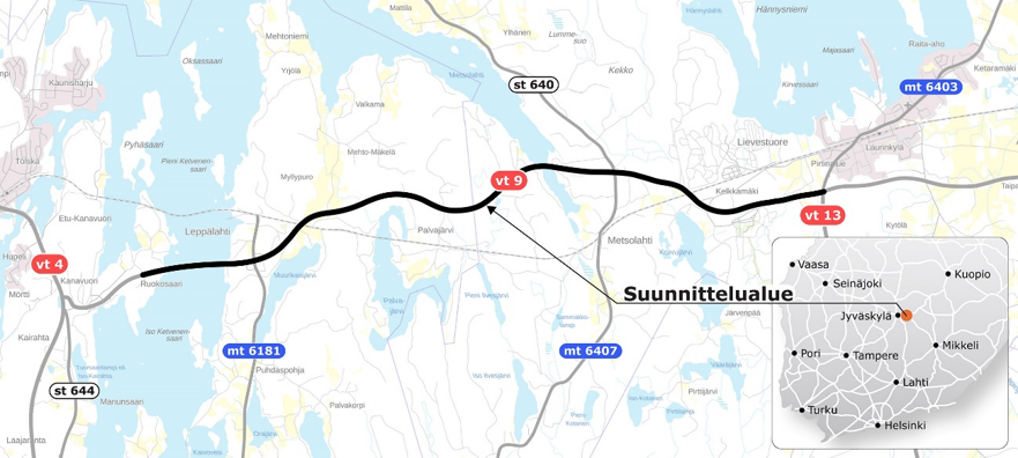 Valtatie 9:n parantaminen välillä Kanavuori–Lievestuore etenee suunnitteluvaiheeseen