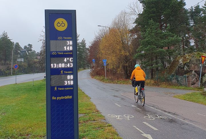 Laskentapiste toteemilla Naantalin Ukko-Pekan sillalla.