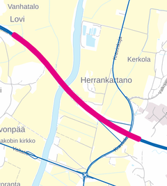 Kartalla kuvattuna rakennettava riista-aitaosuus valtatiellä 1 Paimionjokilaakson kohdalla.