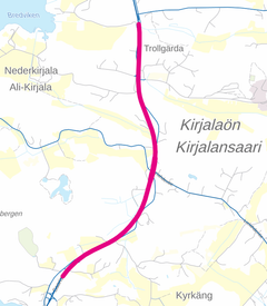Kartalla kuvattuna rakennettava riista-aitaosuus Kirjalansalmen sillan ja Hessundinsalmen sillan välillä.