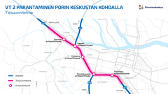 Valtatien 2 parantaminen Porin keskustan kohdalla.