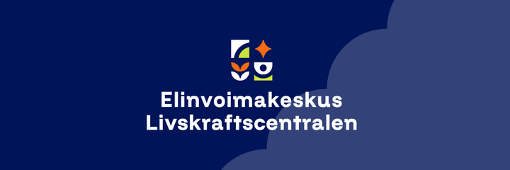 Logotyp för Livskraftscentralen mot en blå bakgrund.