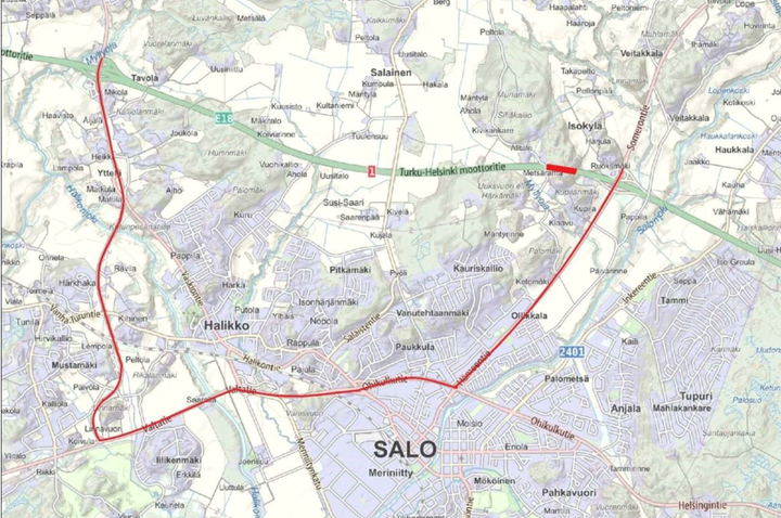 Isokylän tunnelisulun varareitti kartalla