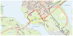 Varareitti kuvattuna kartalla. Reitti idästä länteen on Satamatie - Uolevi Raaden katu - Kuparivuorentie. Suora yhteys tunnelin läpi on pituudeltaan noin 600 metriä ja varareitti noin 1,4 kilometriä.