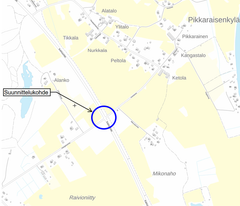 Kartta, jossa sinisellä ympyröity suunnittelukohde valtatie 22:lla.