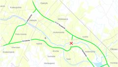 Kartta näyttää Lassilansillan kiertoreitit työmaan ohi Haapajärvellä.