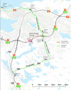 Varareitti 7.-8.9. välisenä yönä länteen johtavan tunnelin A ollessa suljettuna
