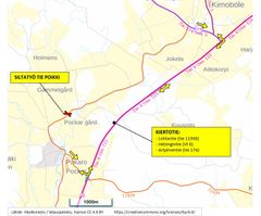 Kartta, jossa näkyy kiertotie siltatyön ajan.
