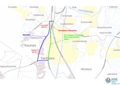 Kartta, jossa näkyy Tervamäen risteyssilta ja kiertotie.
