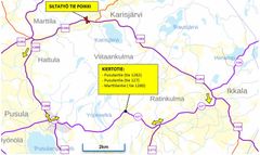 Karttakuva, jossa näytetään Karisjärven putkisillan kiertotie.