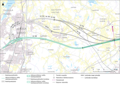 Den bansträckning som går vidare till fortsatt planering för Östbanan samt de alternativ för bansträckning som ingår i MKB-förfarandet på banavsnittet Flygbanan–Backas.