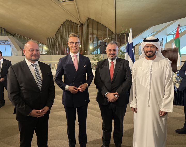 Finland and the UAE initiate major civil protection cooperation. Pictured from left to right: Juha Simola, CEO of Temet; Alexander Stubb, President of the Republic of Finland; Diya Abou Shakra, Chairman of Regal Investment Group; and Ahmad Al Rumaithy, CEO of Red Diamond. Photo: Temet Group