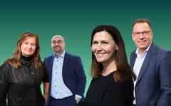 Vasemmalta maajohtajat Cecilia Nilsson (Ruotsi), Ashkan Ahmadinia (Tanska), Minna Toiviainen (Suomi) ja konsernijohtaja Kari Virta.