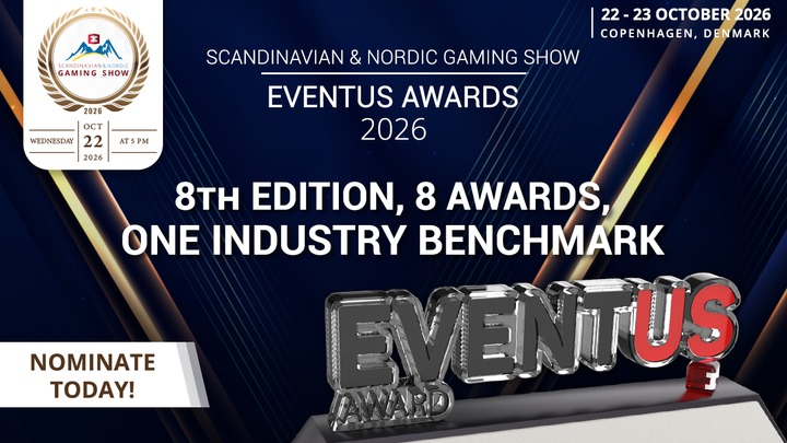 Mainoskuva SNGS 2026 Eventus Awards -palkintogaalasta, joka järjestetään 22. lokakuuta 2026 Kööpenhaminassa. Kuvassa on hopeinen Eventus-palkintopokaali ja teksti ”8th Edition, 8 Awards, One Industry Benchmark