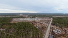 Sähkön siirtolinjan rakennustyöt maalikuussa 2026 Halsualla.